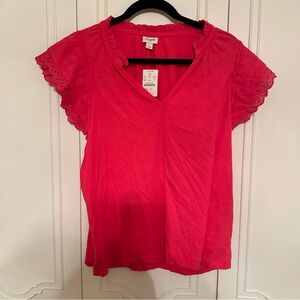 NWT J Crew Sz Large Women's Hot Pink (not red) Ruffle Sleeve Top